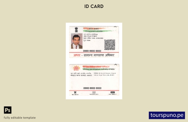 Plantilla de identificación de India lista para imprimir
